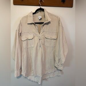 Aerie Womens Beige Ribbed Long Sleeve Top Large